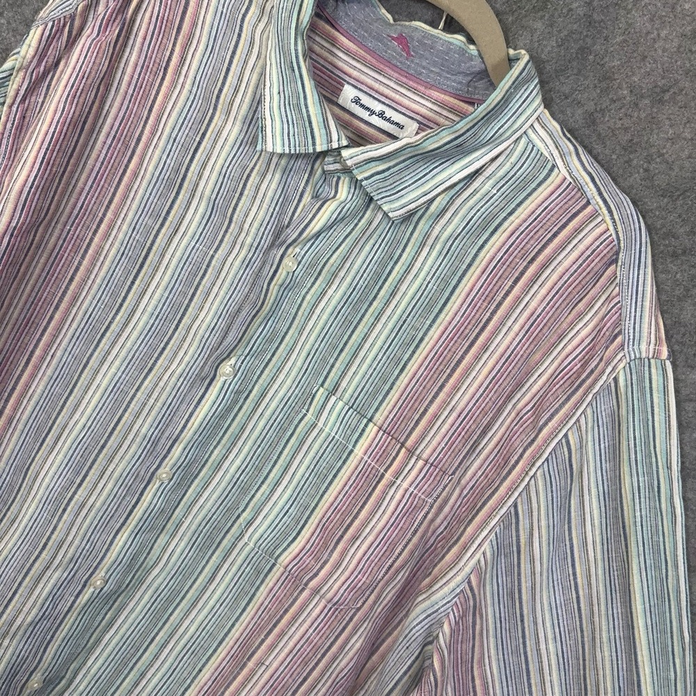 Tommy Bahama Linen Shirt Mens 1XLB Multicolor Striped Lightweight Tropical